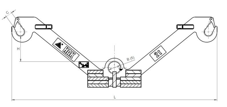 Lifting beam for big-bag with raised arms