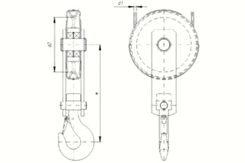 Single sheave long block hook
