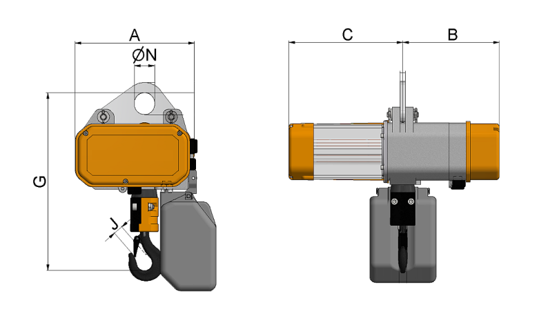 Wciągnik łańcuchowy elektryczny stacjonarny zawieszenie oczkowe ELE 1600 - 6300kg