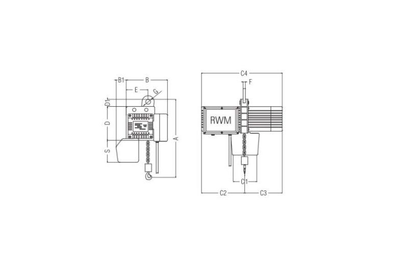 Wciągnik łańcuchowy elektryczny stacjonarny zawieszenie oczkowe F-W 125 – 2000kg