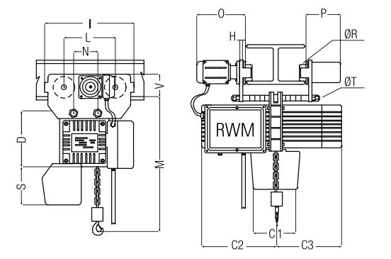 Wciągnik łańcuchowy elektryczny przejezdny wózek elektryczny CE-W 125 – 2000kg