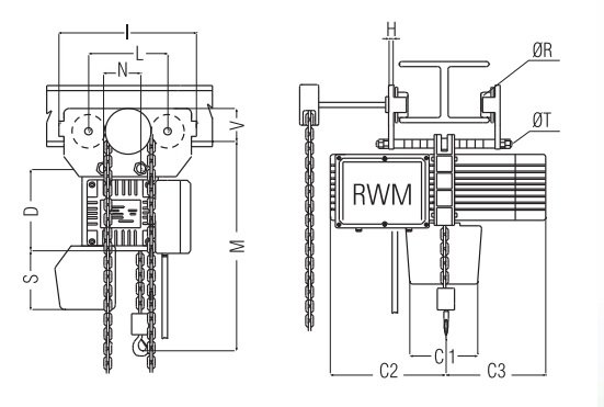 Wciągnik łańcuchowy elektryczny przejezdny wózek mechaniczny CM-W 125 – 2000kg