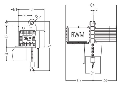 Wciągnik łańcuchowy elektryczny stacjonarny zawieszenie oczkowe F-W-230V 125 – 1000kg
