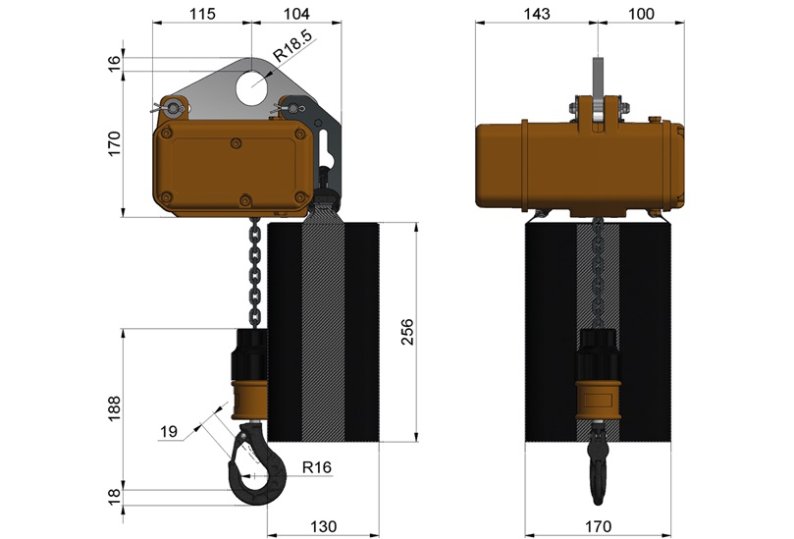 Wciągnik łańcuchowy elektryczny stacjonarny na oczku/na haku/wózek swobodny 80 - 320kg