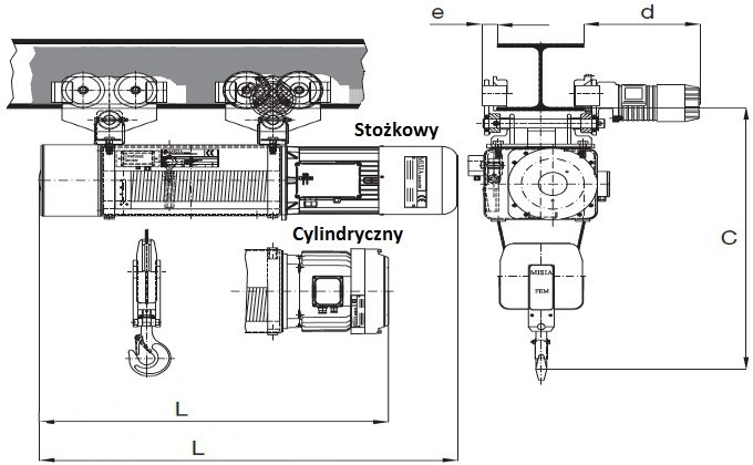 Wciągnik linowy elektryczny przejezdny STANDARD EM-3 - 4 linowy udźwig 6,3t