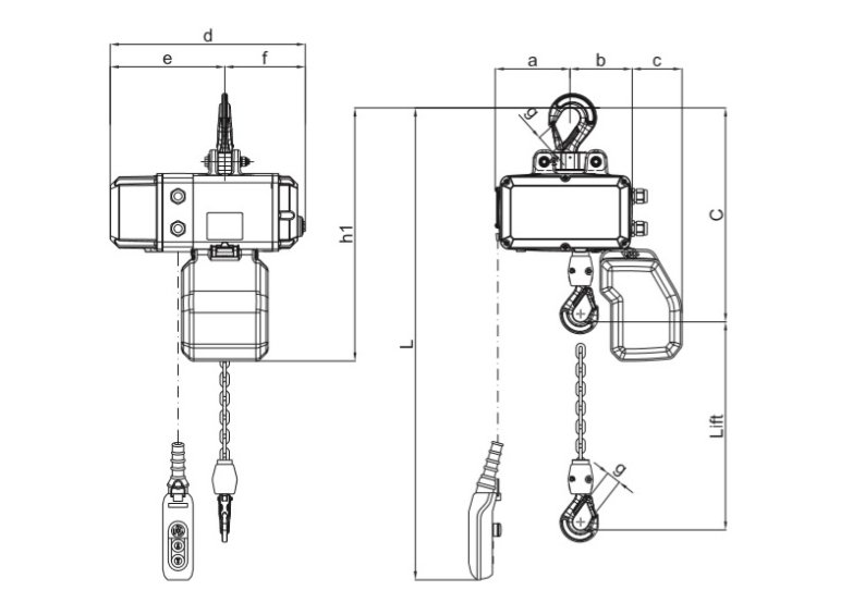 Wciągnik łańcuchowy elektryczny stacjonarny zawieszenie na haku MH/1G 125 - 2000kg