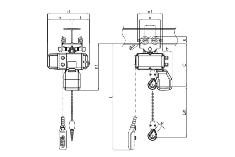 Wciągnik łańcuchowy elektryczny przejezdny wózek swobodny MH/2S 125 - 2000kg