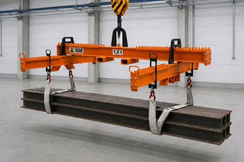 Adjustable spreader beam for handling loads of varying dimensions