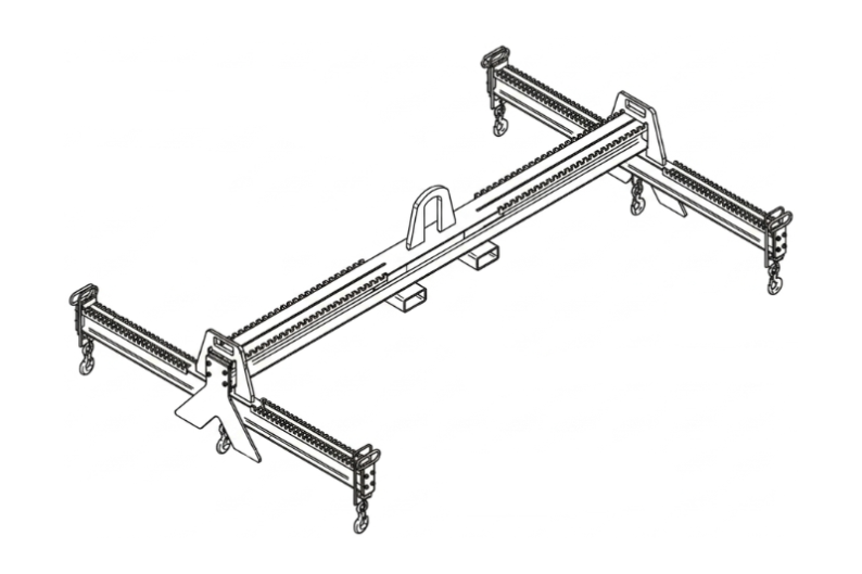 Adjustable spreader beam for handling loads of varying dimensions